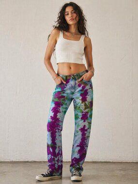 Custom Tie Dye Wrangler Jeans 30x32 Multicolor Festival Streetwear Denim